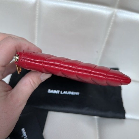 Saint Laurent Red Calfskin Matelasse Chevron Monogram pouch clutch bag - Picture 4 of 13